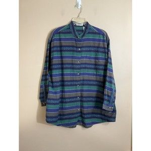 Vintage Gitano Womens Button Down Shirt Size 22W Blue Aztec Southwestern Stripes
